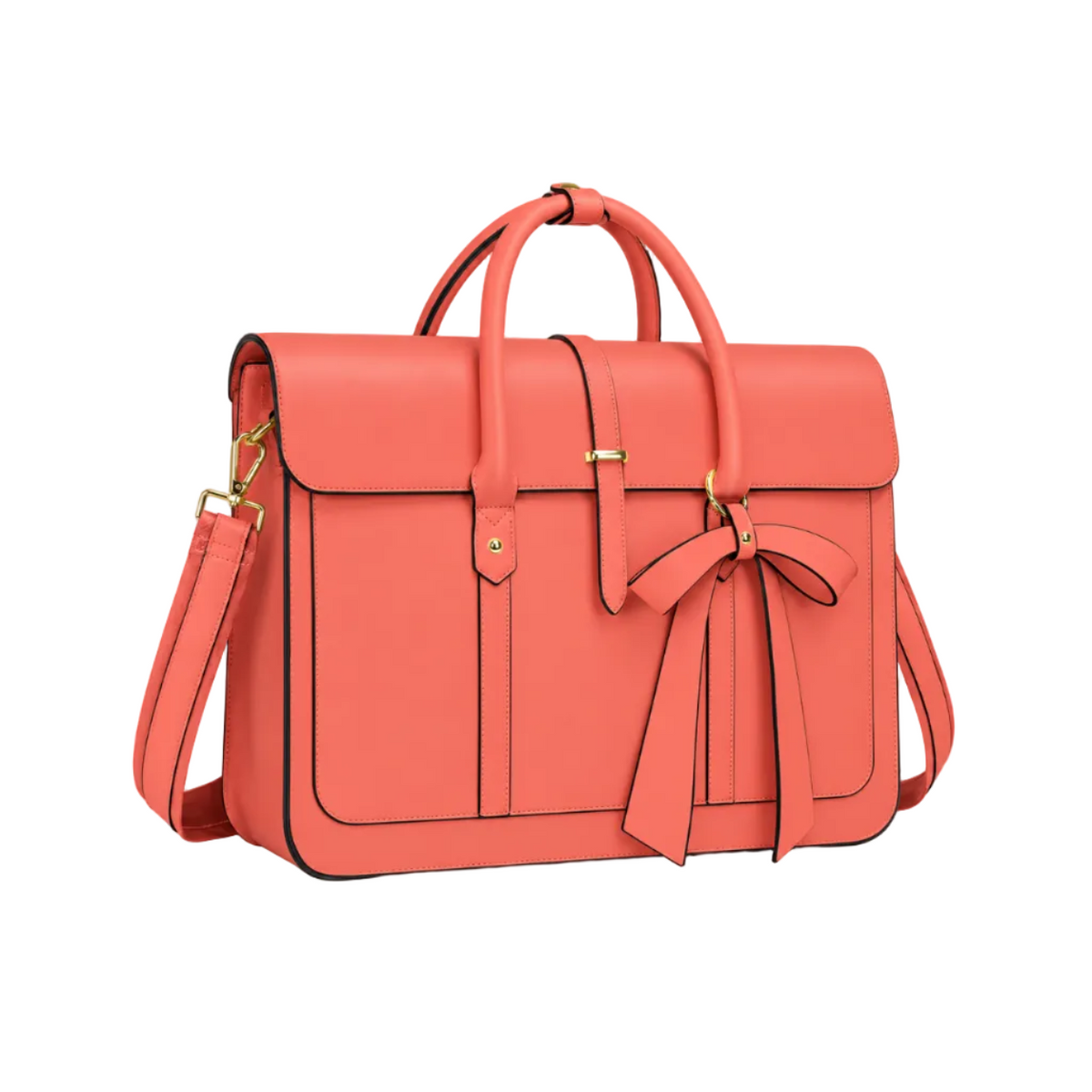 Coral Leather Laptop Bag With Bow