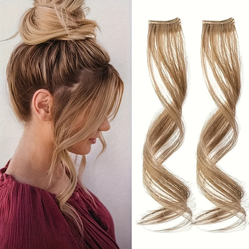 2pcs Cool Light Blonde Wavy Curly Long Side Clip-In Bangs
