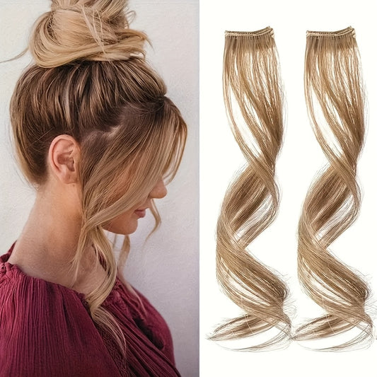 2pcs Cool Light Blonde Wavy Curly Long Side Clip-In Bangs