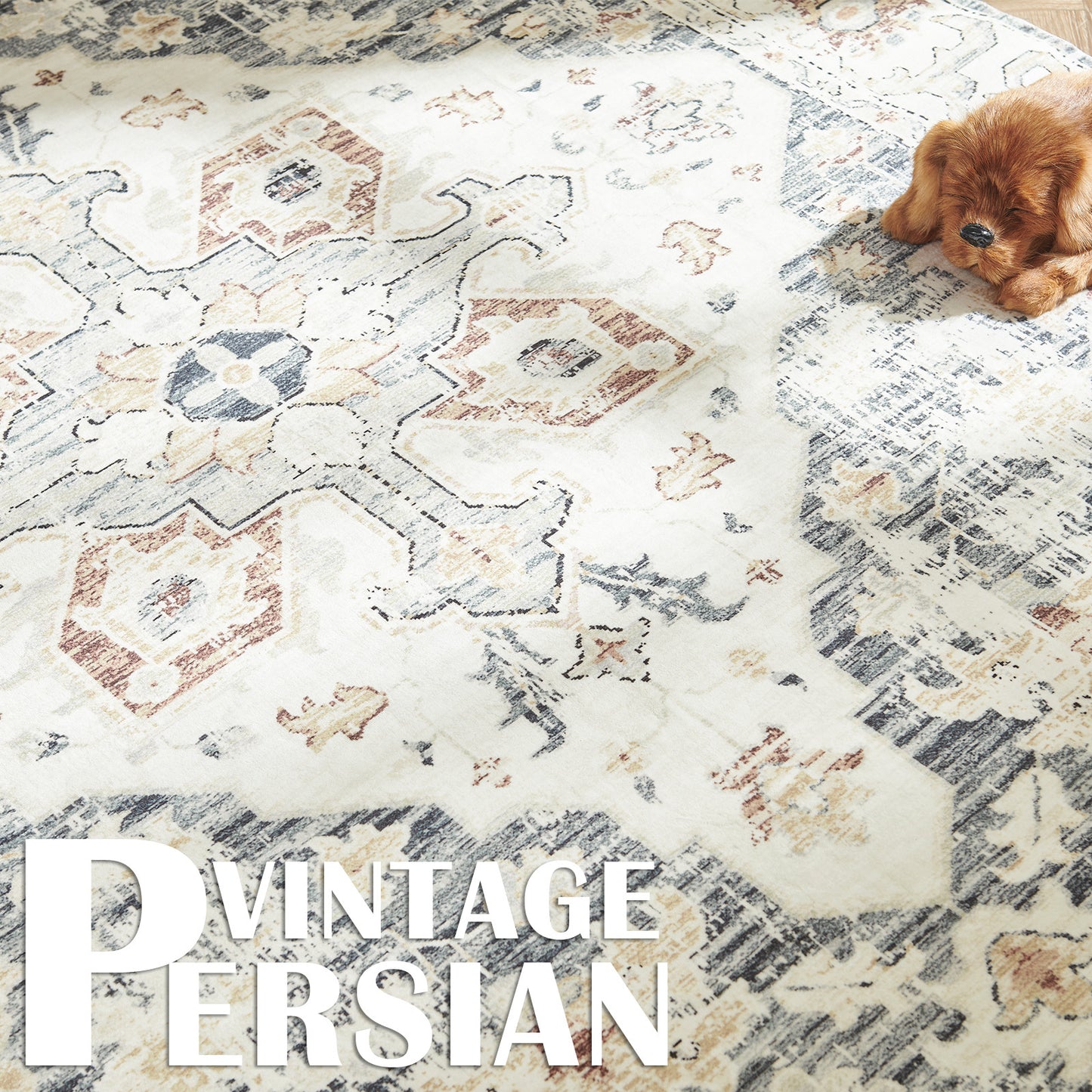 Area Rug, Vintage Carpet, Non Slip, Washable, Lightweight, Faux Wool, For Living Room, Bedroom, Kitchen, Office, Dining Room, Home Decor