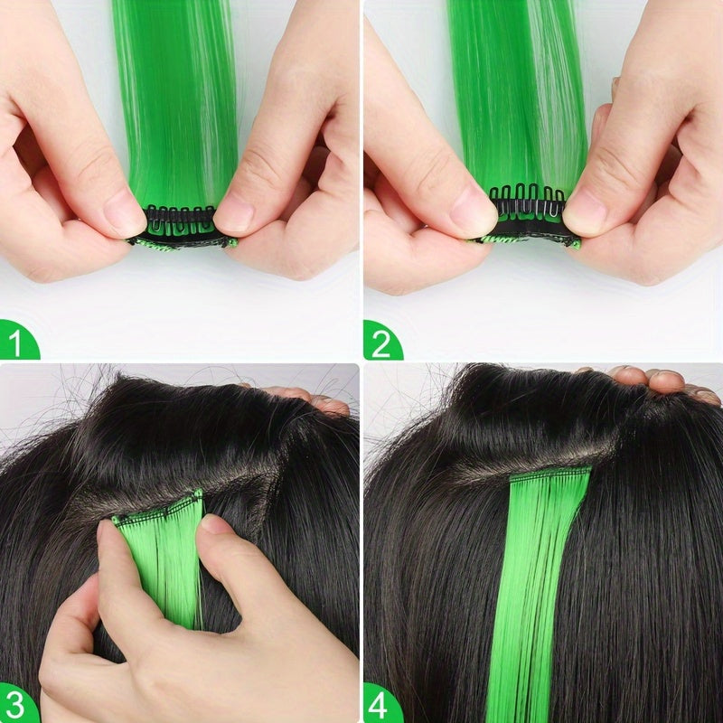 [Mixed Color Hair Extensions] 24pcs Mixed Color Clip-In Hair Extensions Set | 55.88cm Straight Synthetic Hairpieces for Women, High Temperature Fiber, Fashionable for Parties, Halloween & Cosplay