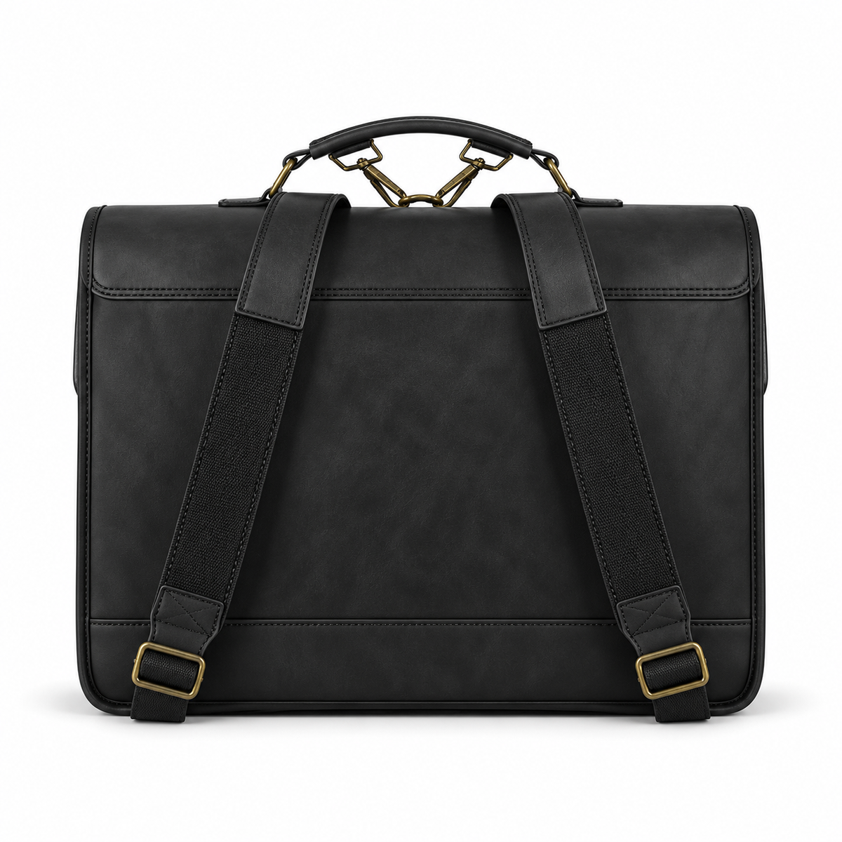 Classic Black Leather Briefcase Backpack Bag