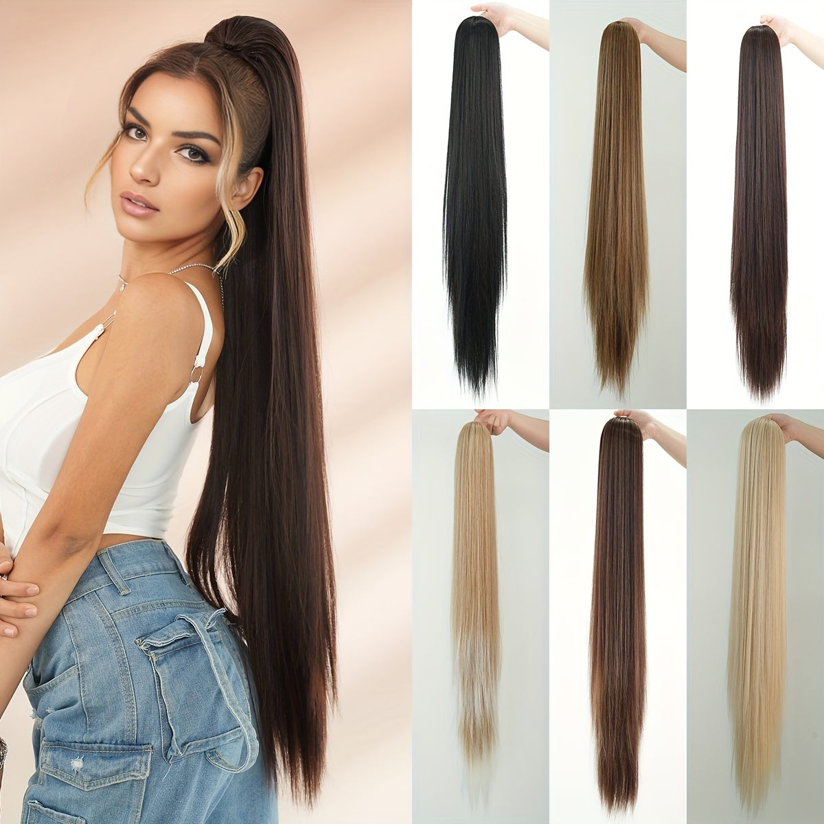 NAMM Synthetic 39inch Long Straight Ponytail Hair Extensions Wigs Wrap Around Ponytail Clip In Ponytail Hairs for Women