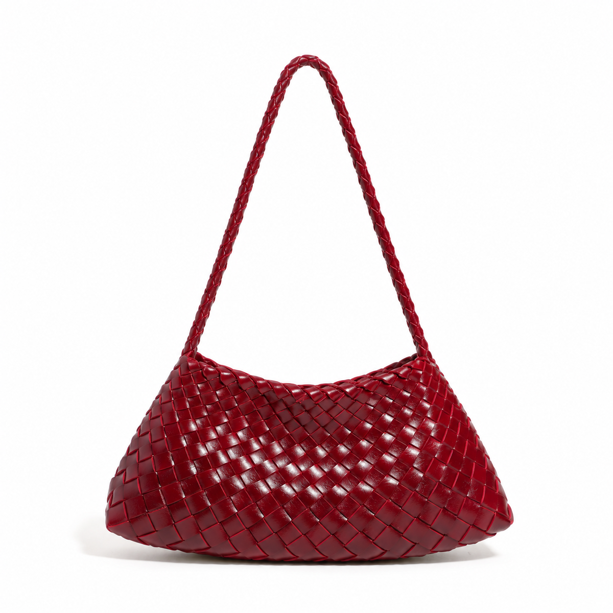 Elegant Burgundy Woven Braided Shoulder Bag