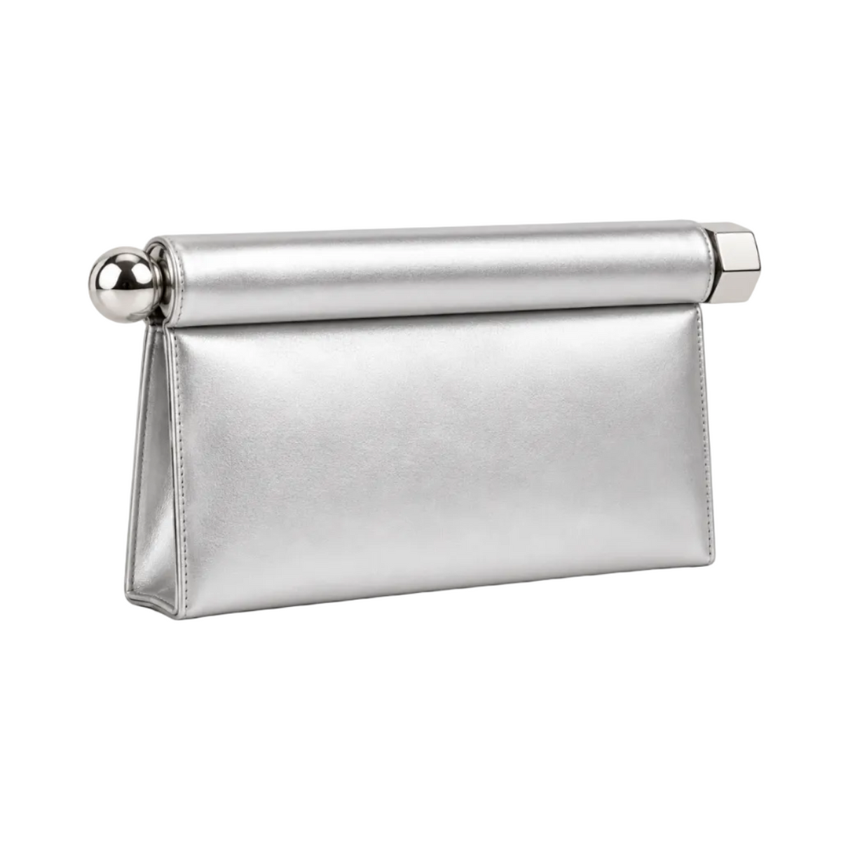Elegant Silver Leather Evening Clutch Bag
