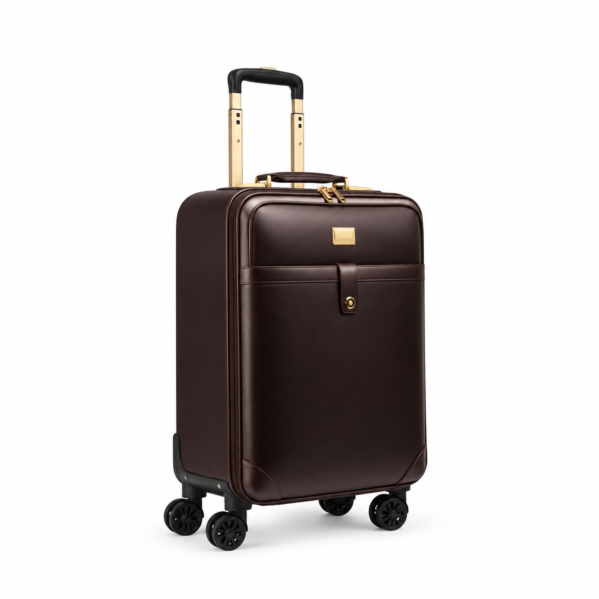 Elegant Coffee Leather Trolley Travel Suitcase