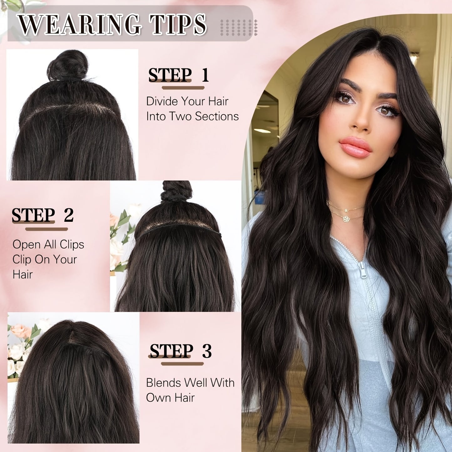 Clip In Hair Extensions, Hair Extensions for Women Straight Layered Hair Extensions Synthetic Heat Resistant Long Wavy Daily Use 20 Inch
