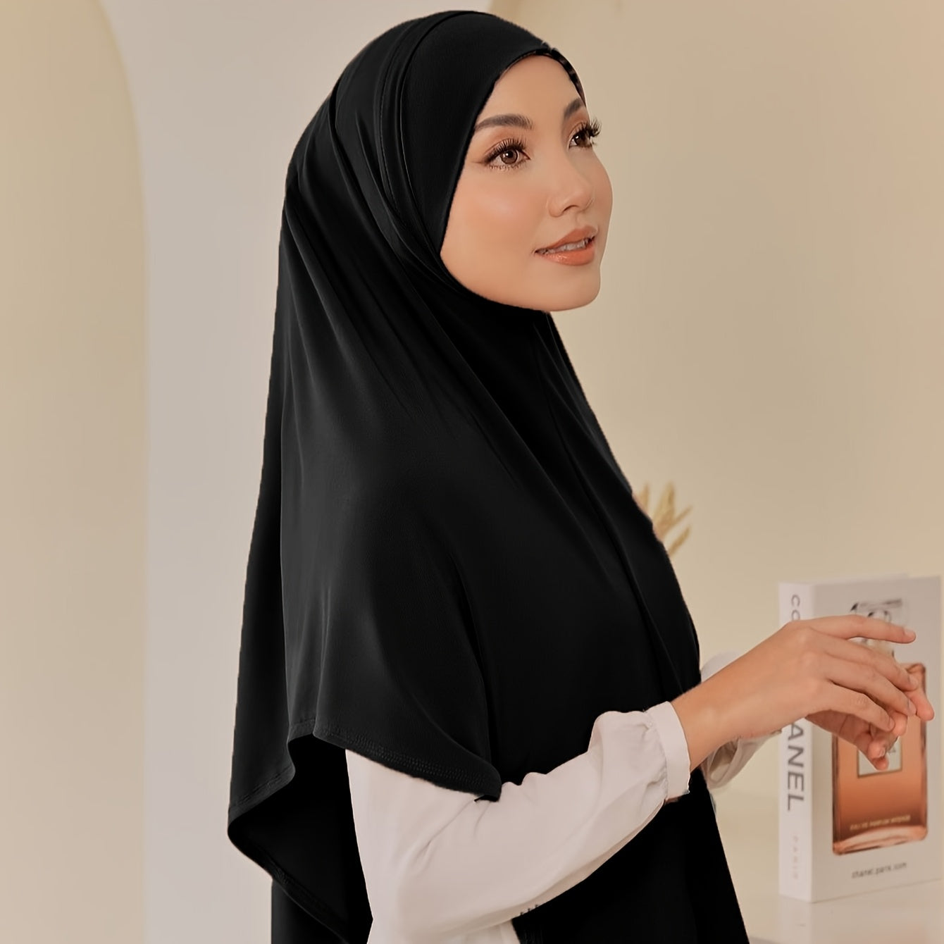 2pcs/set Breathable Polyester Women's Convenient Wearable Instant Muslim Hijab Khimar Abaya | Adjustable Drawstring, Turban Hat Style for Easy Prayer & Worship, Hand Wash or Dry Clean, Beige