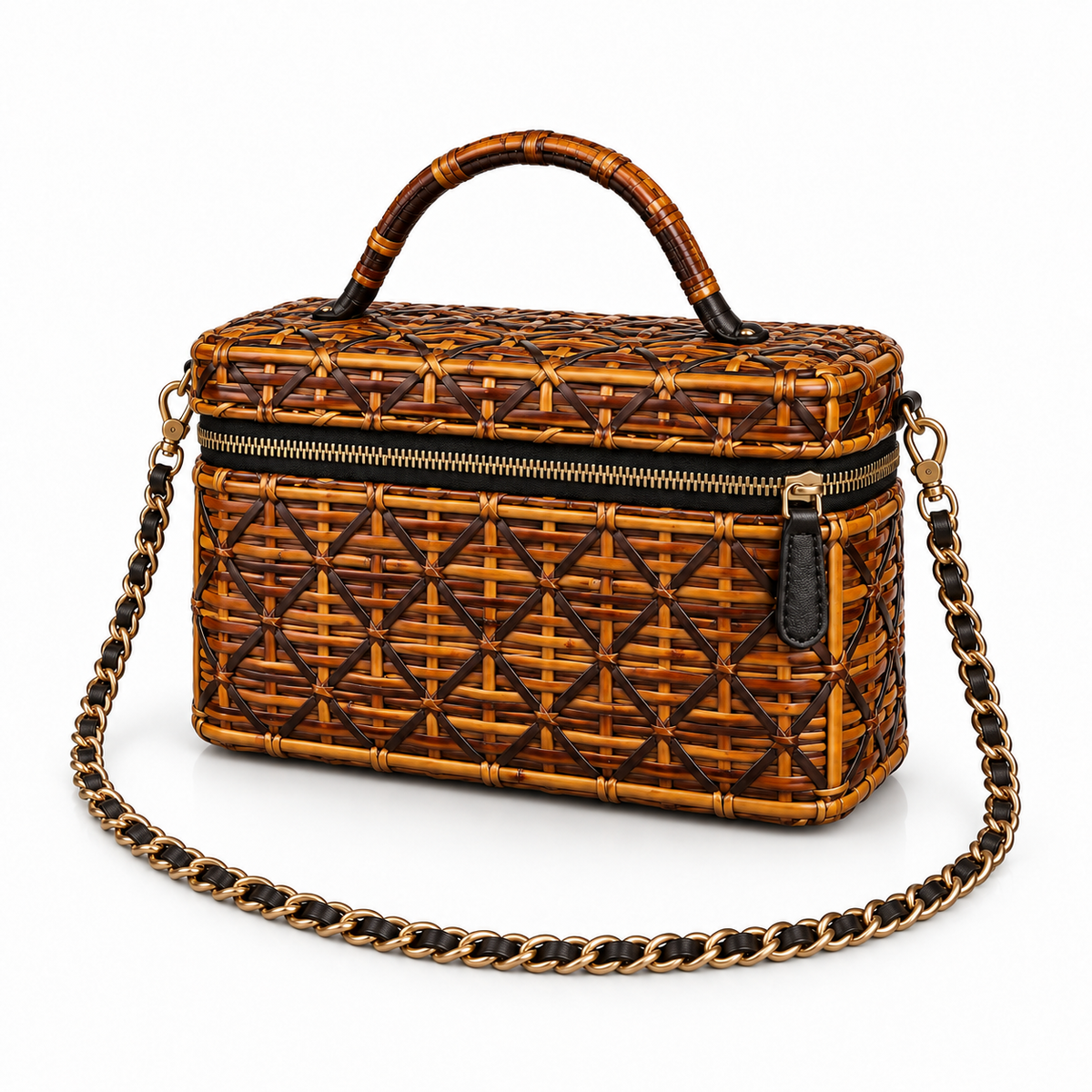 Vintage Brown Woven Box Crossbody Bag