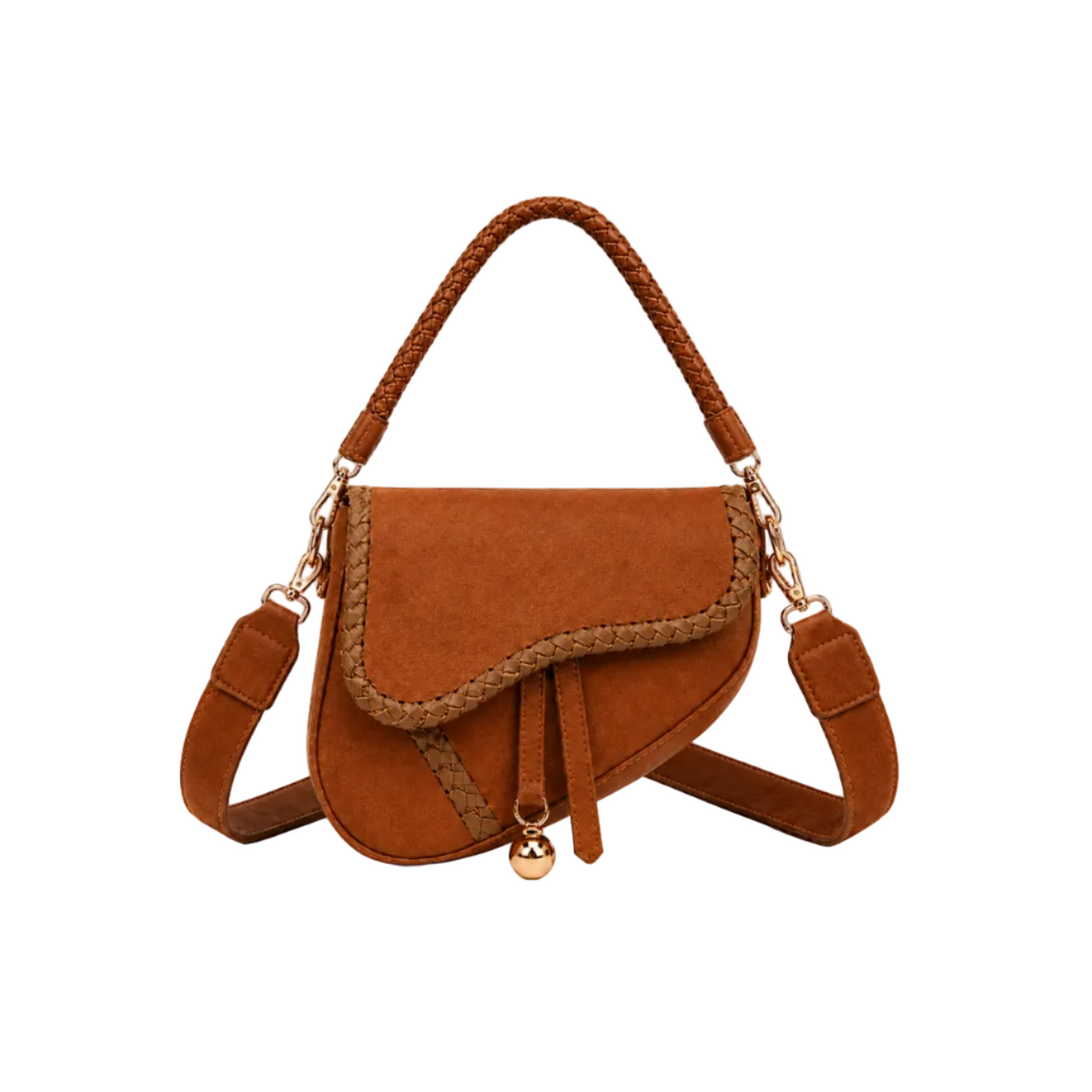 Coffee Brown Braided Leather Saddle bag