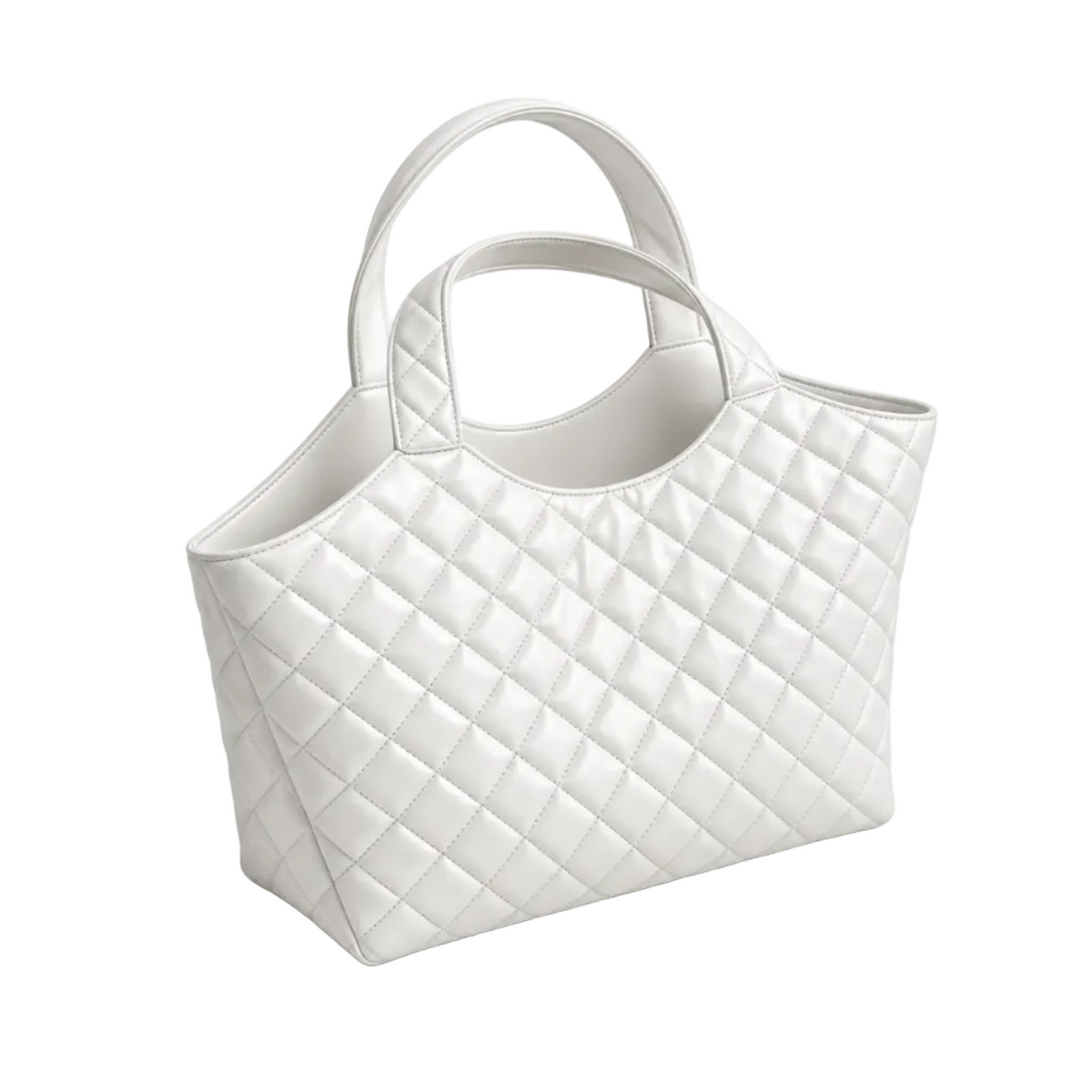 White Quilted Vegan Leather Tote Bag