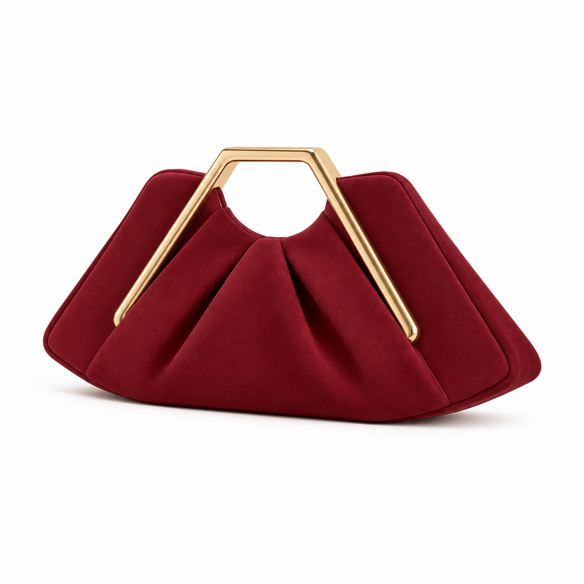 Red Leather Evening Clutch Golden Handle
