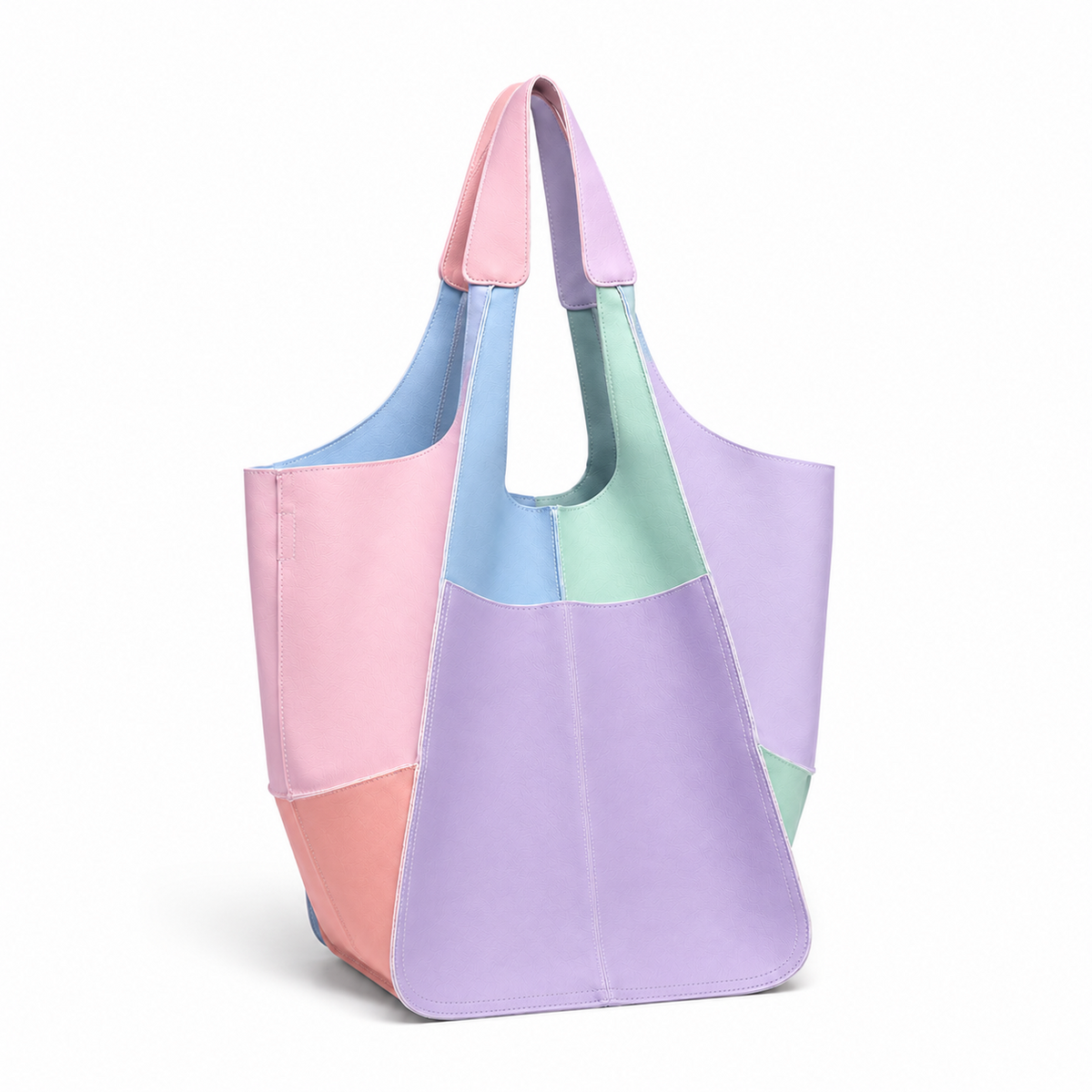 Multicolor Pastel Patchwork Shoulder Tote Bag