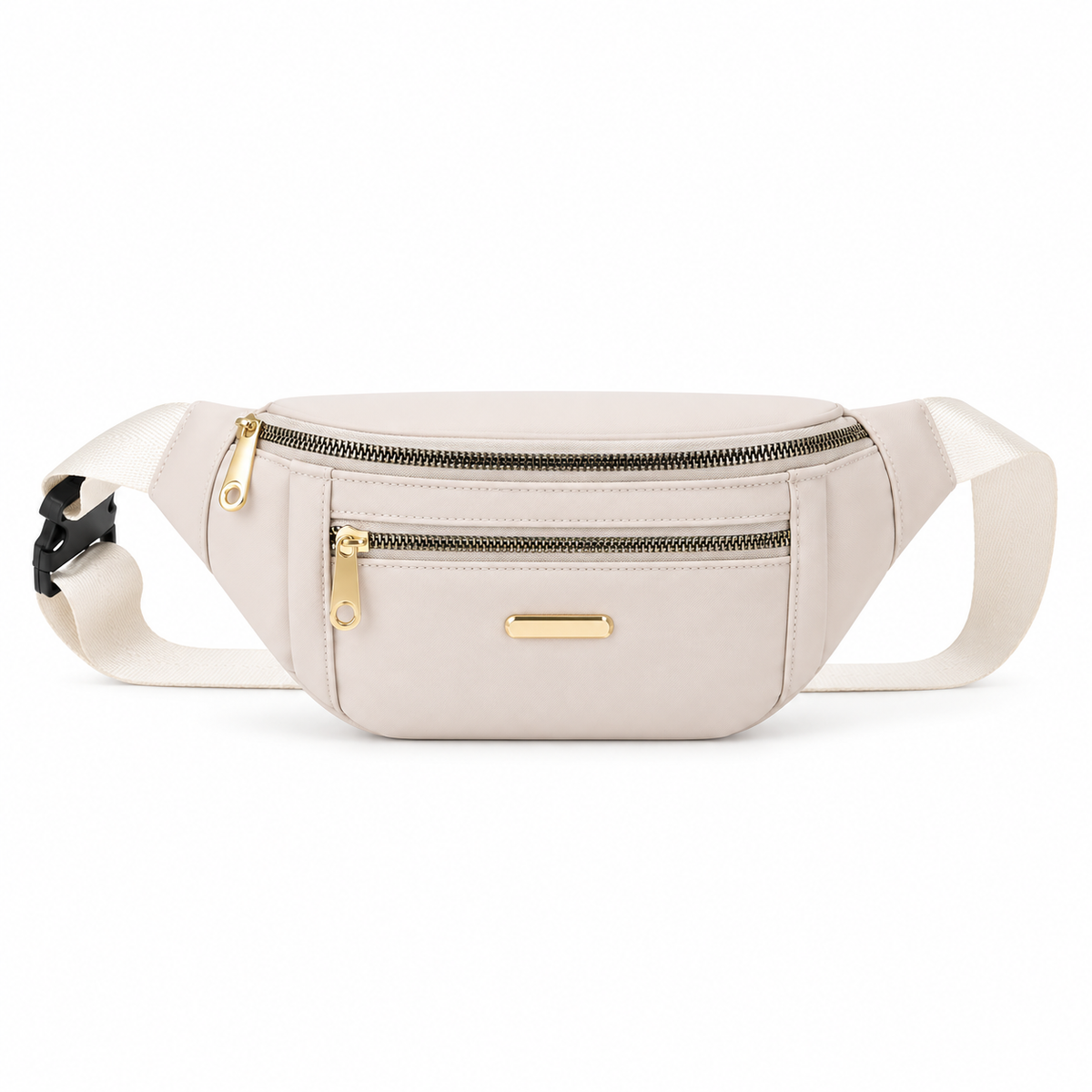 Elegant Cream Waist Bag With Zippers