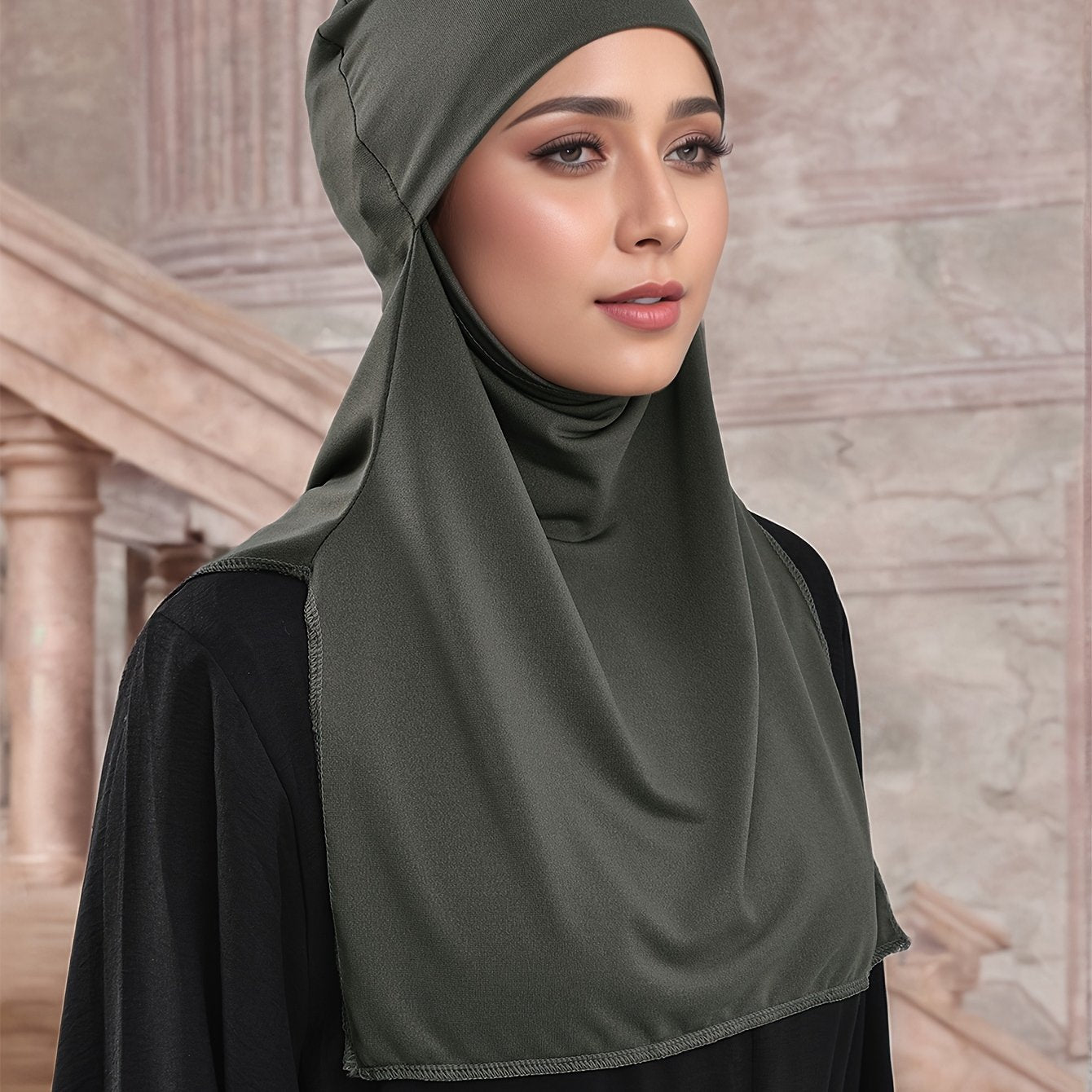 Elegant Muslim Women's Large Khimar Abaya - Asymmetrical Design, Solid Color, Versatile Base for Hats, Machine Washable All-Season Traditional Hijab, Hijab Scarf, Outdoor Light Beige Protection
