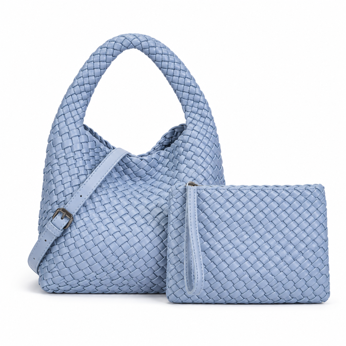 Powder Blue Woven Hobo bag With Pouch