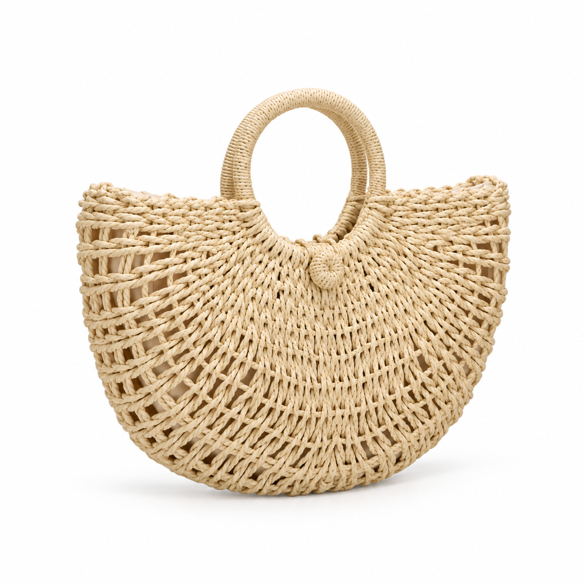 Natural Woven Raffia Half Moon Handbag