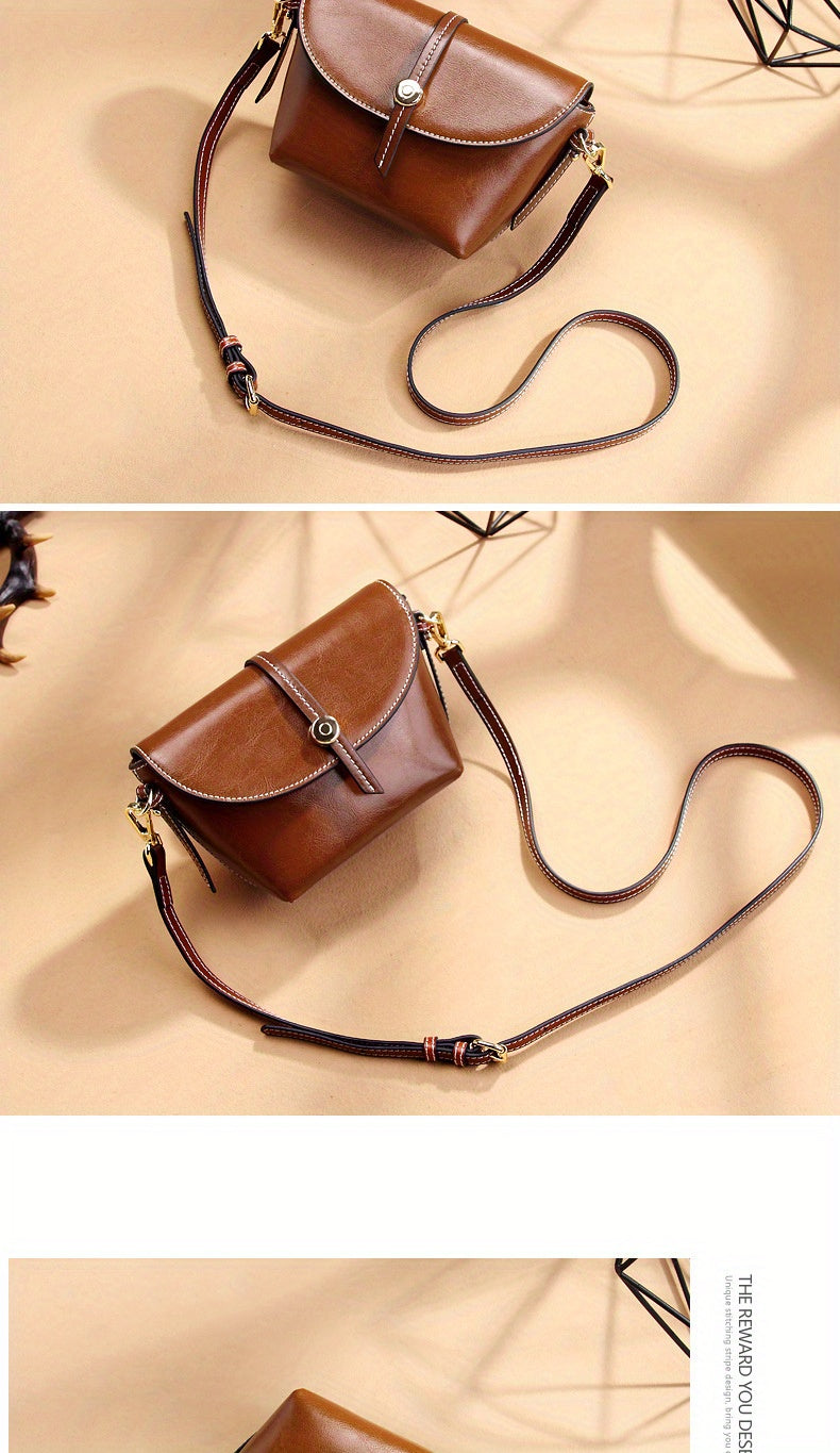 New Solid Color Leather Women's Saddle Bag, Simple And High-End Versatile Crossbody Bag, Leather Bag, Shoulder Bag for Women