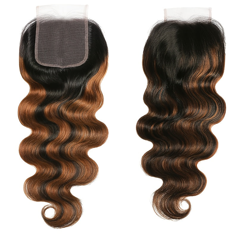 Klaiyi Balayage Honey Blonde Virgin Hair Weaves for Women, Featuring Body Wave with Dark Roots, Sew-In Piano Color, 300G Hair Weaving Plus 1pc Closure