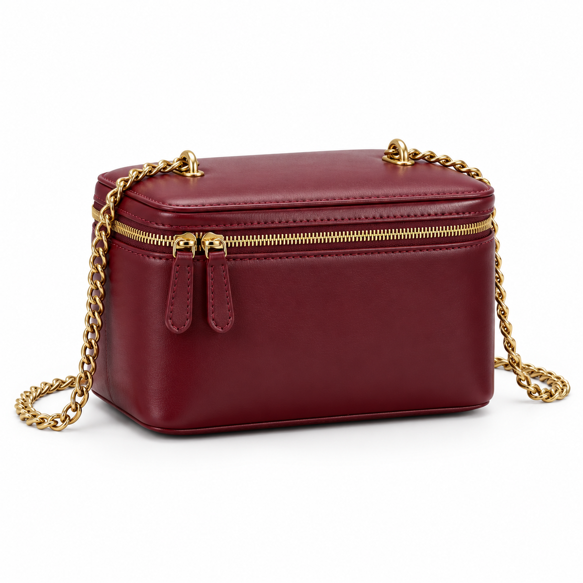 Burgundy Vegan Leather Chain Crossbody Bag