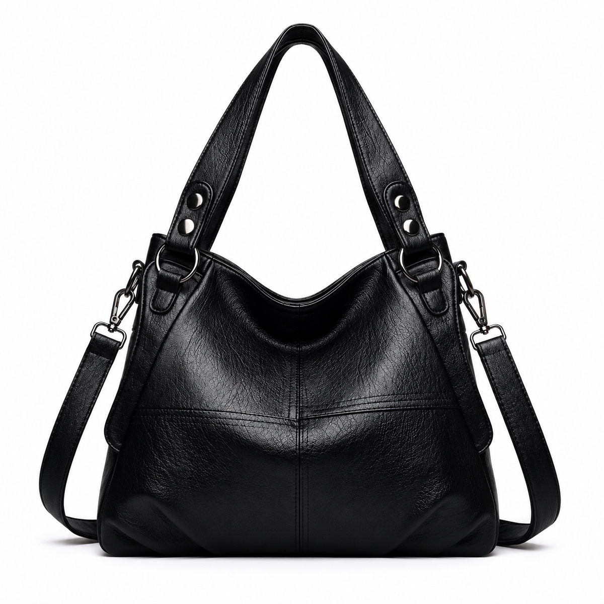Black Textured Double Handle Shoulder Bag
