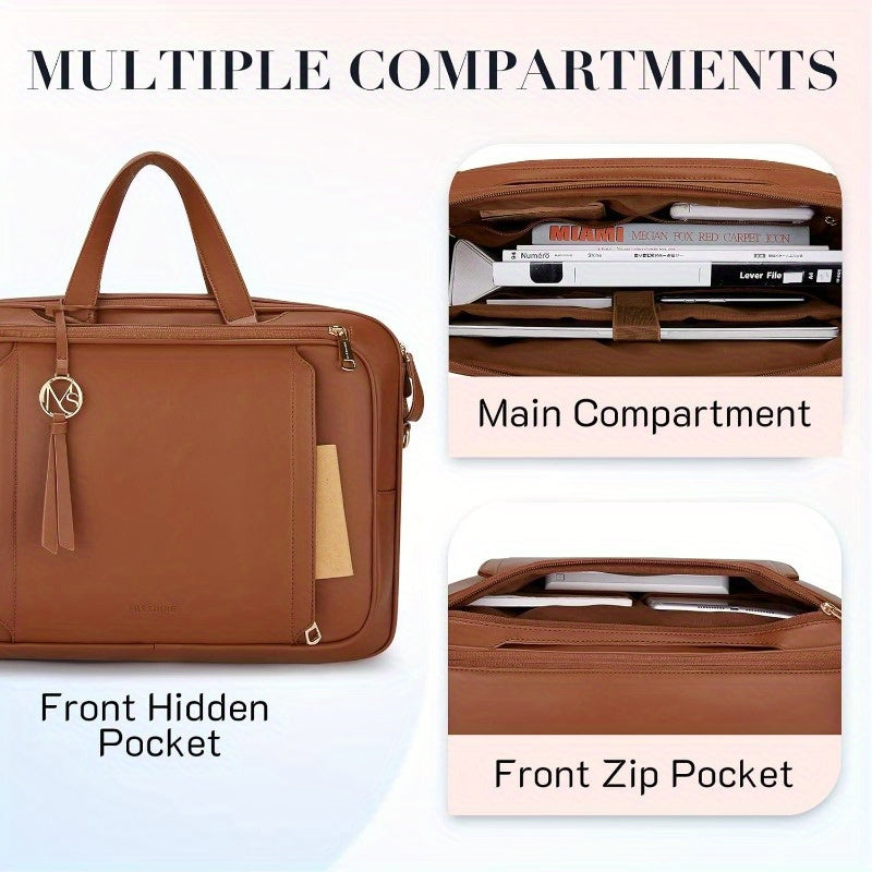 Women's 15.6 Inch Synthetic Leather Laptop Briefcase - Business Messenger Bag with Adjustable Shoulder Straps, Multiple Compartments & Magnetic Closure for College, Office, Travel - Ideal Gift for Women, Business Travel Bag |