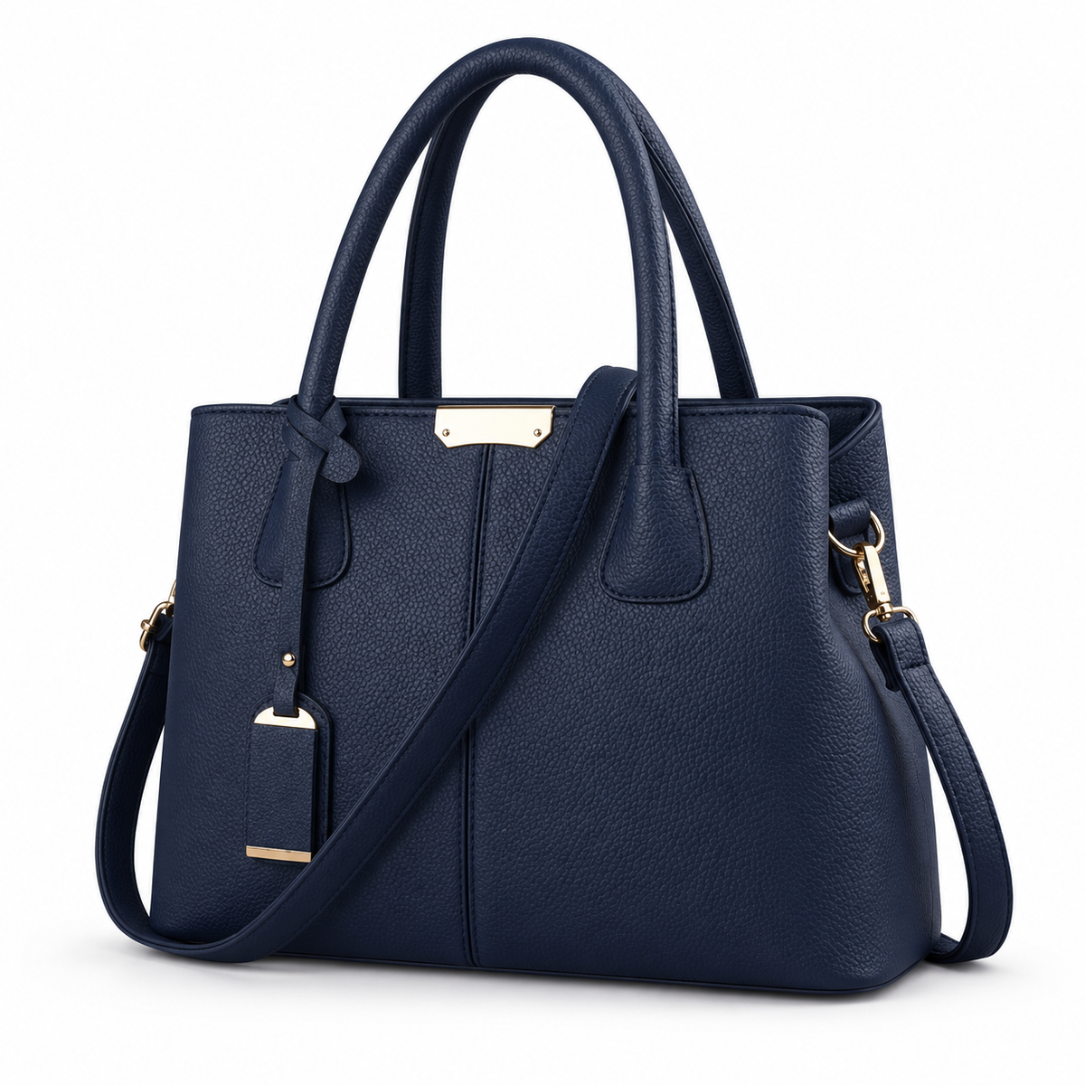 Navy Blue Structured Tote Shoulder Bag
