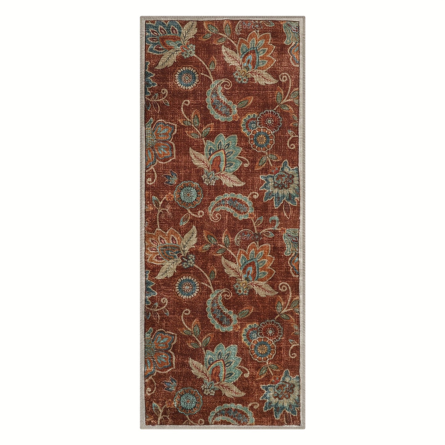 Vintage Non Slip Throw Area Rug, Floral Washable Entryway Rugs Indoor, Soft Paisley Bedroom Rug Bath Mat, Distressed Floor Chair Carpet For Living Room Entrance Dorm RV, Red