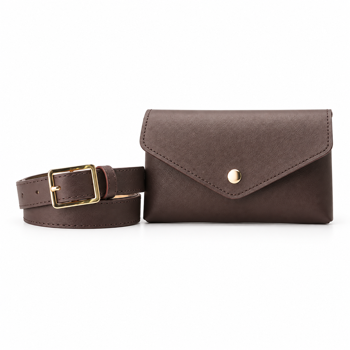Brown Envelope Waist Bag With Belt
