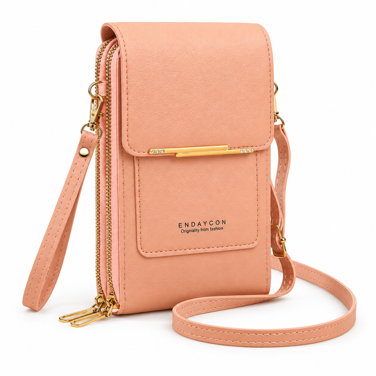 Peach Pink Textured Crossbody Phone Bag
