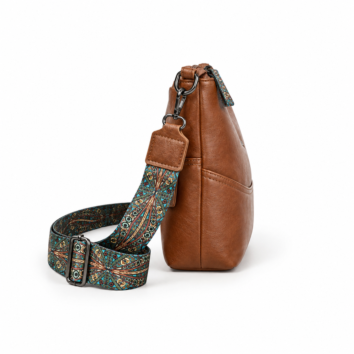 Brown Crossbody Bag With Paisley Strap