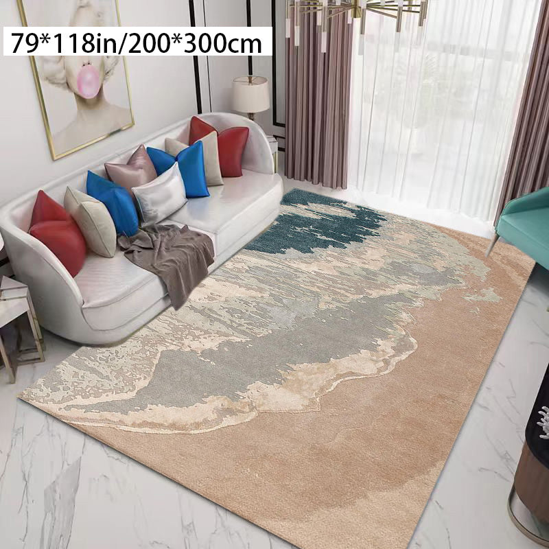 This Is a Soft Area Rug Featuring a Light-Colored Design Inspired by Beach Elements, Made of Golden Diamond Velvet with an 800G Per Square Meter Weight. It Has a Non-Slip Point Plastic Backing with a Patterned Design