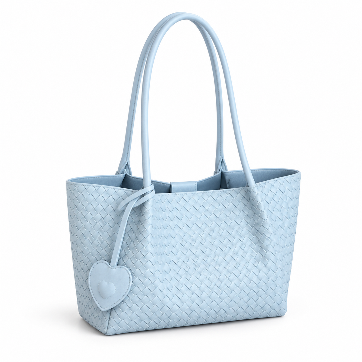 Light Blue Woven Heart Charm Tote