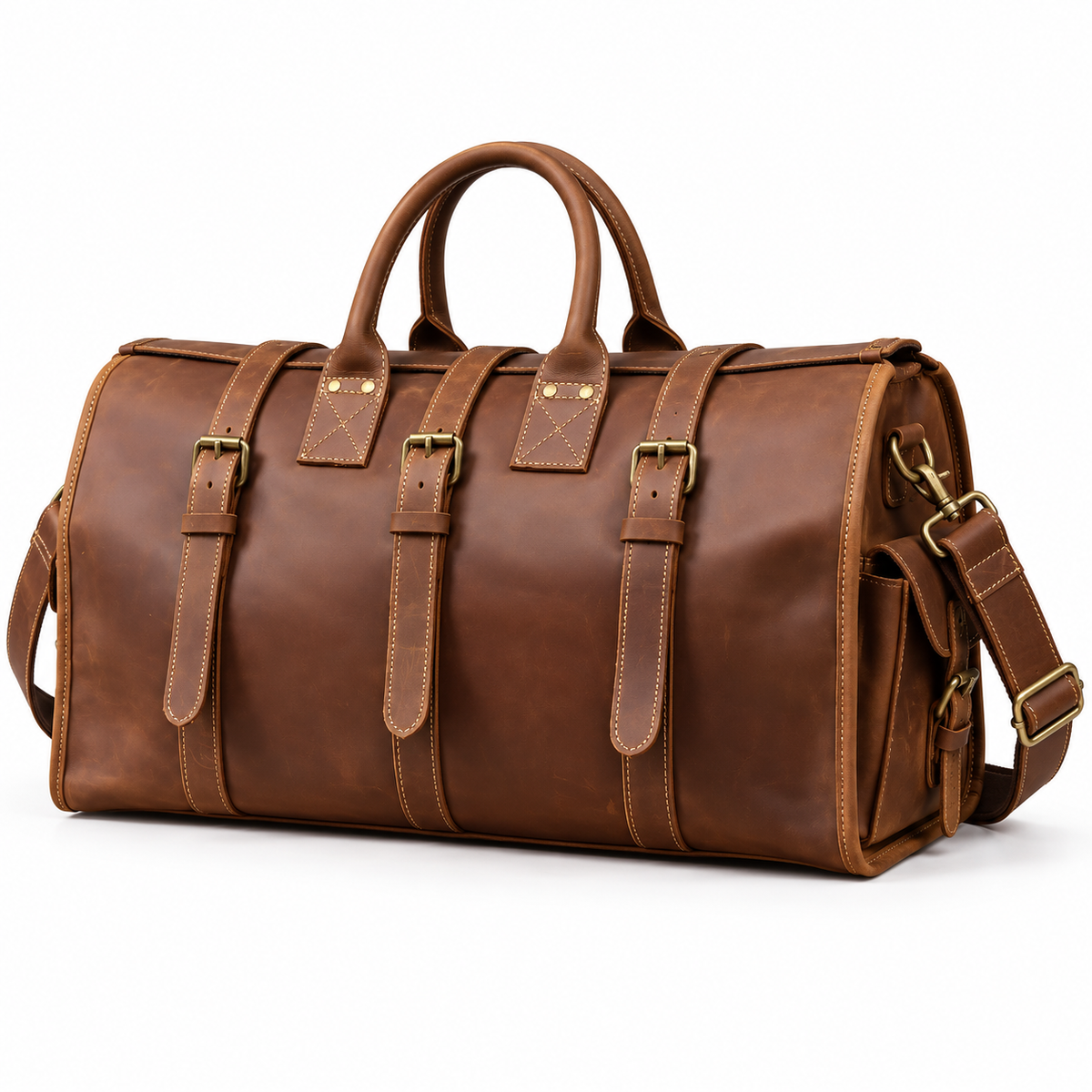 Vintage Brown Buckled Overnight Duffel Bag