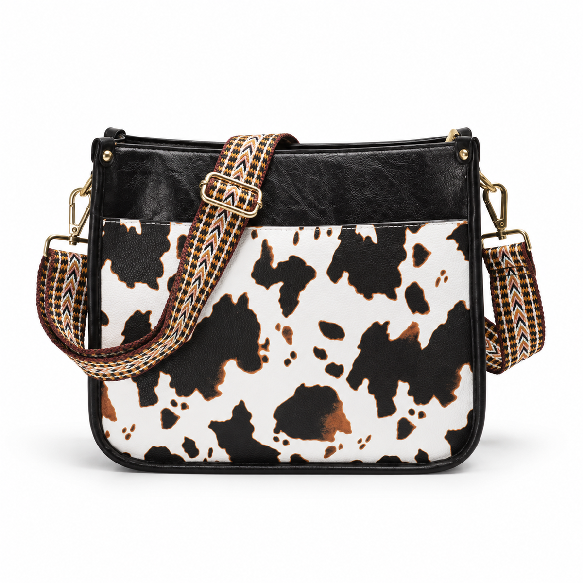 Black Cow Print Adjustable Crossbody Bag