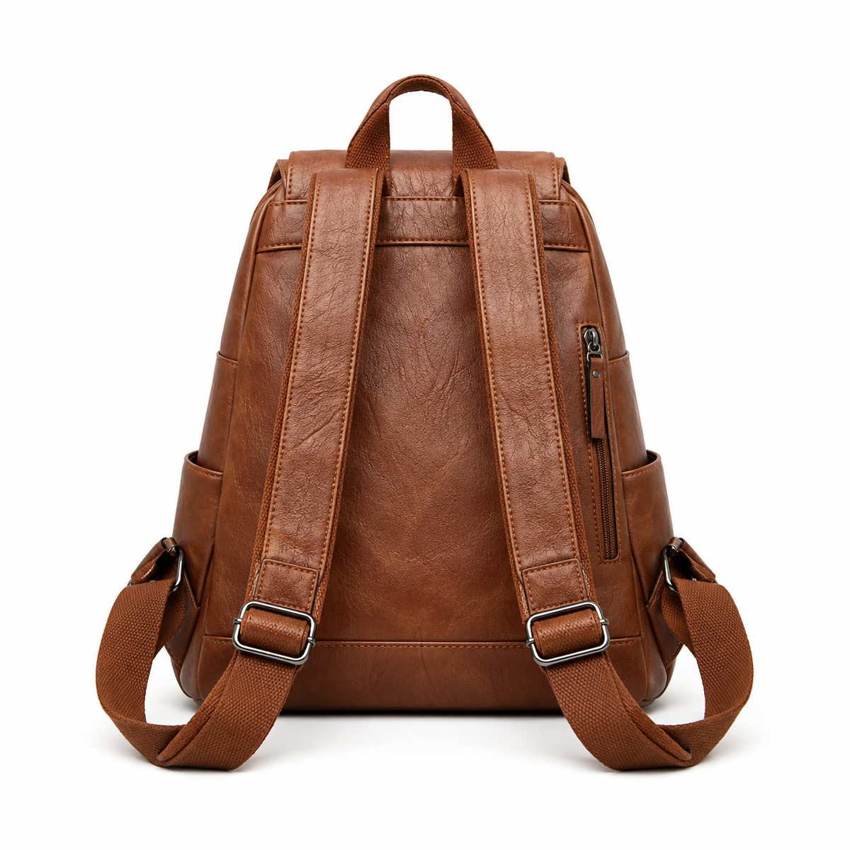 Brown Textured Flap Backpack With Pockets