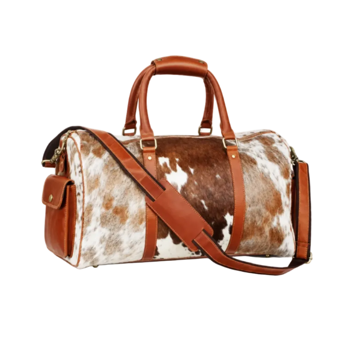 Brown White Cowhide Style Overnight Bag