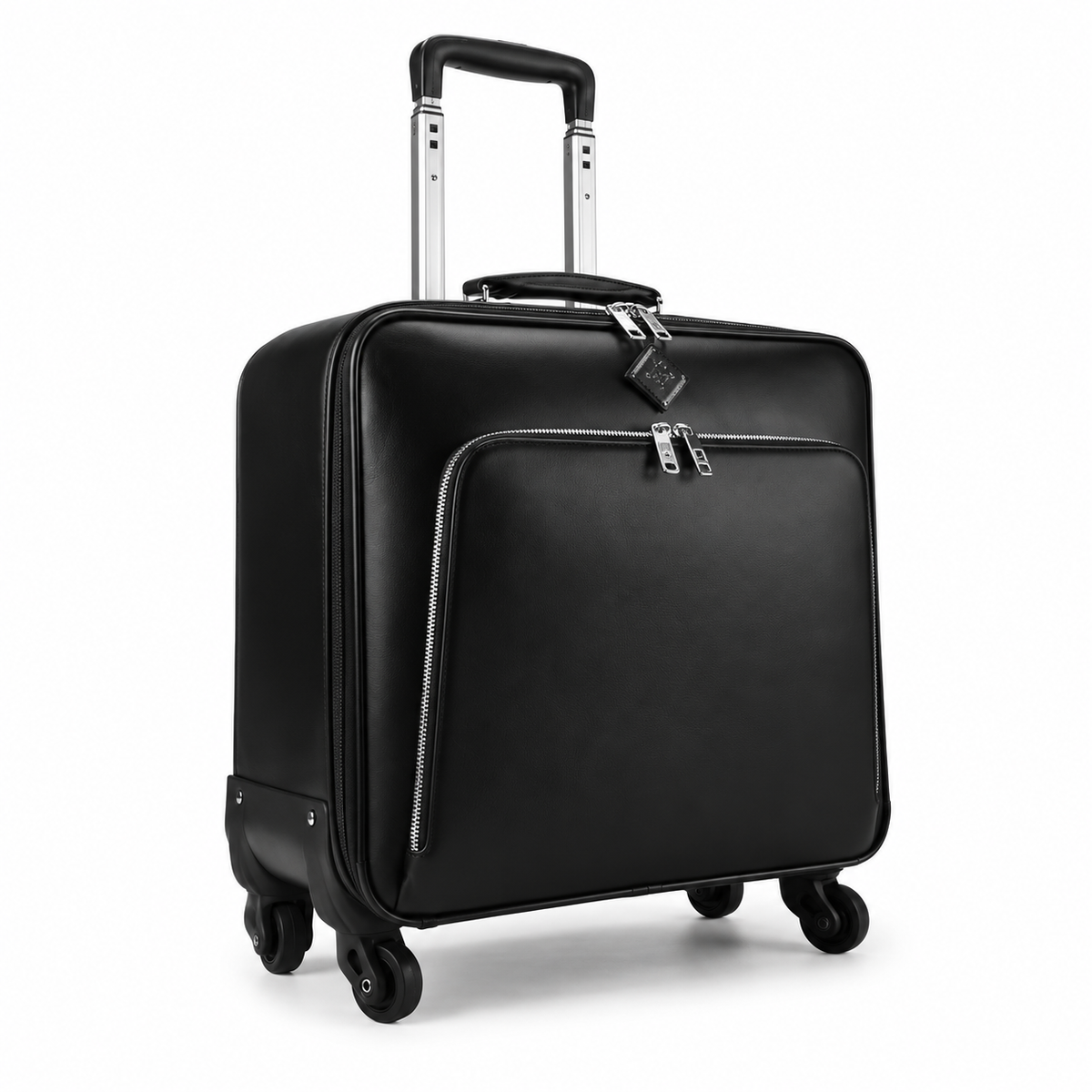 Black Leather Look Trolley Business Suitcase