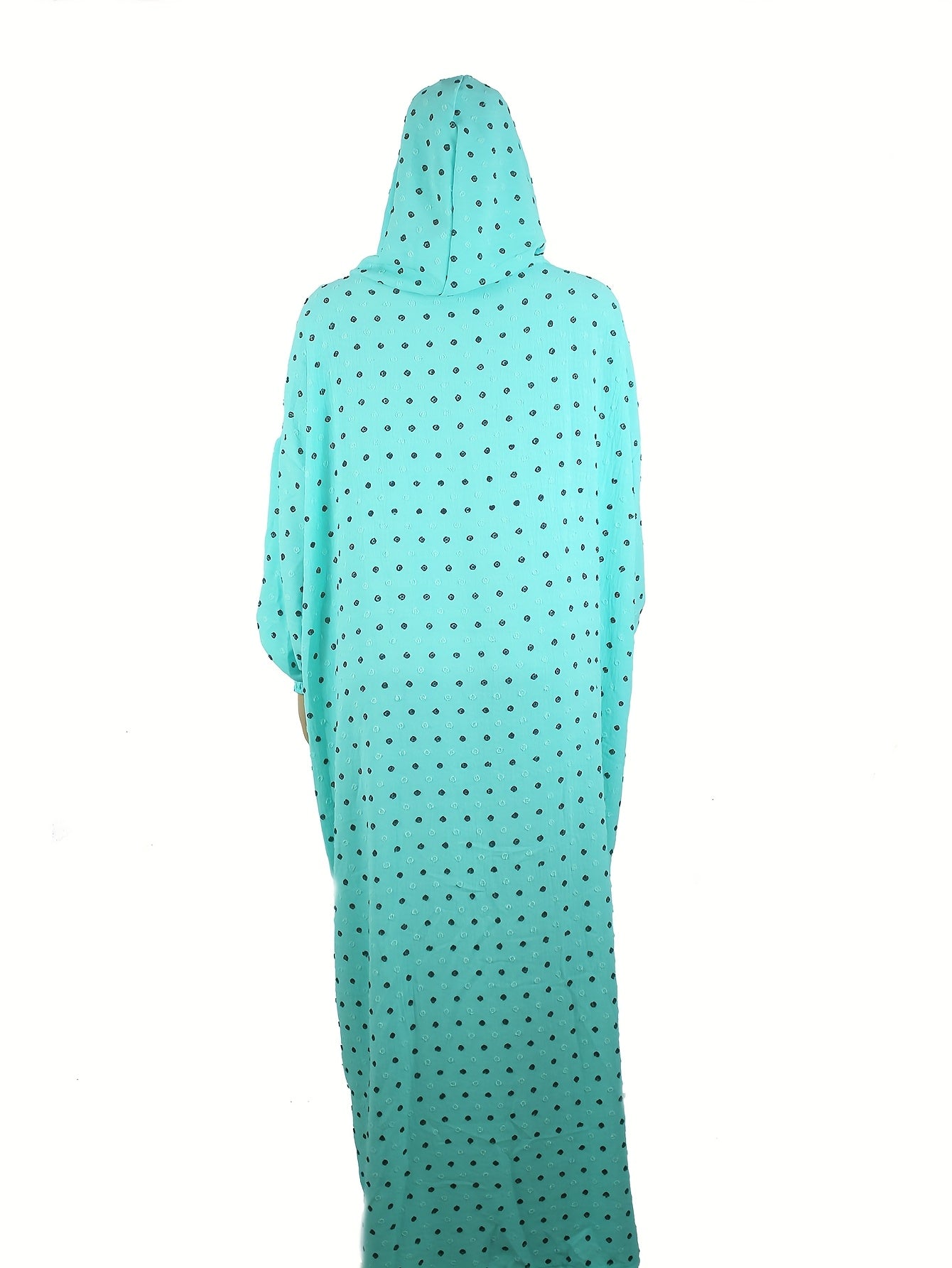 Plus Size - Elegant Plus Size Abaya with Hood - Loose Fit, Long Sleeve, Polka Dot Design, Drawstring Neck, All-Season Wear, Casual Weekend Dress for Muslim Women, Casual Wear Abaya