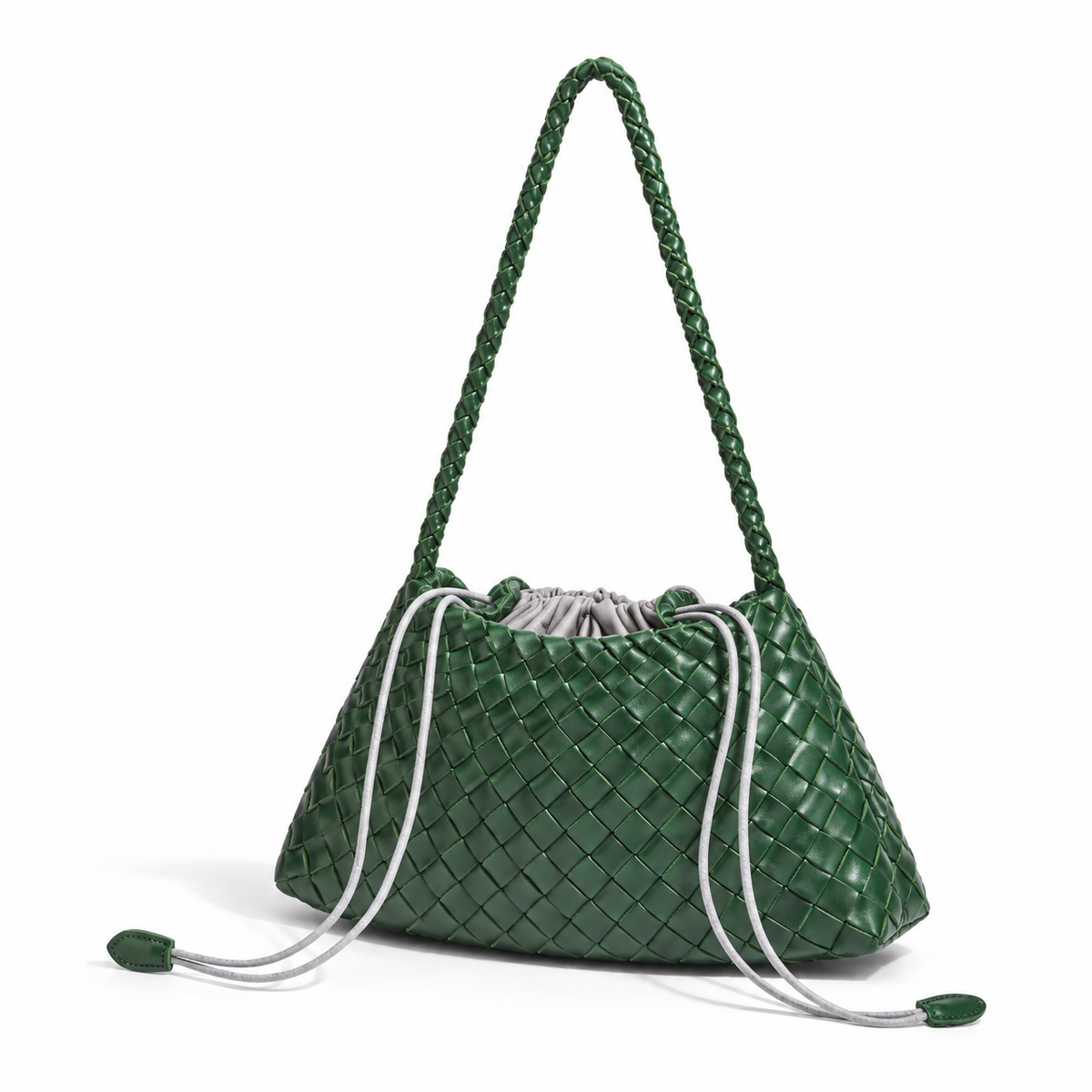 Forest Green Woven Drawstring Shoulder Bag