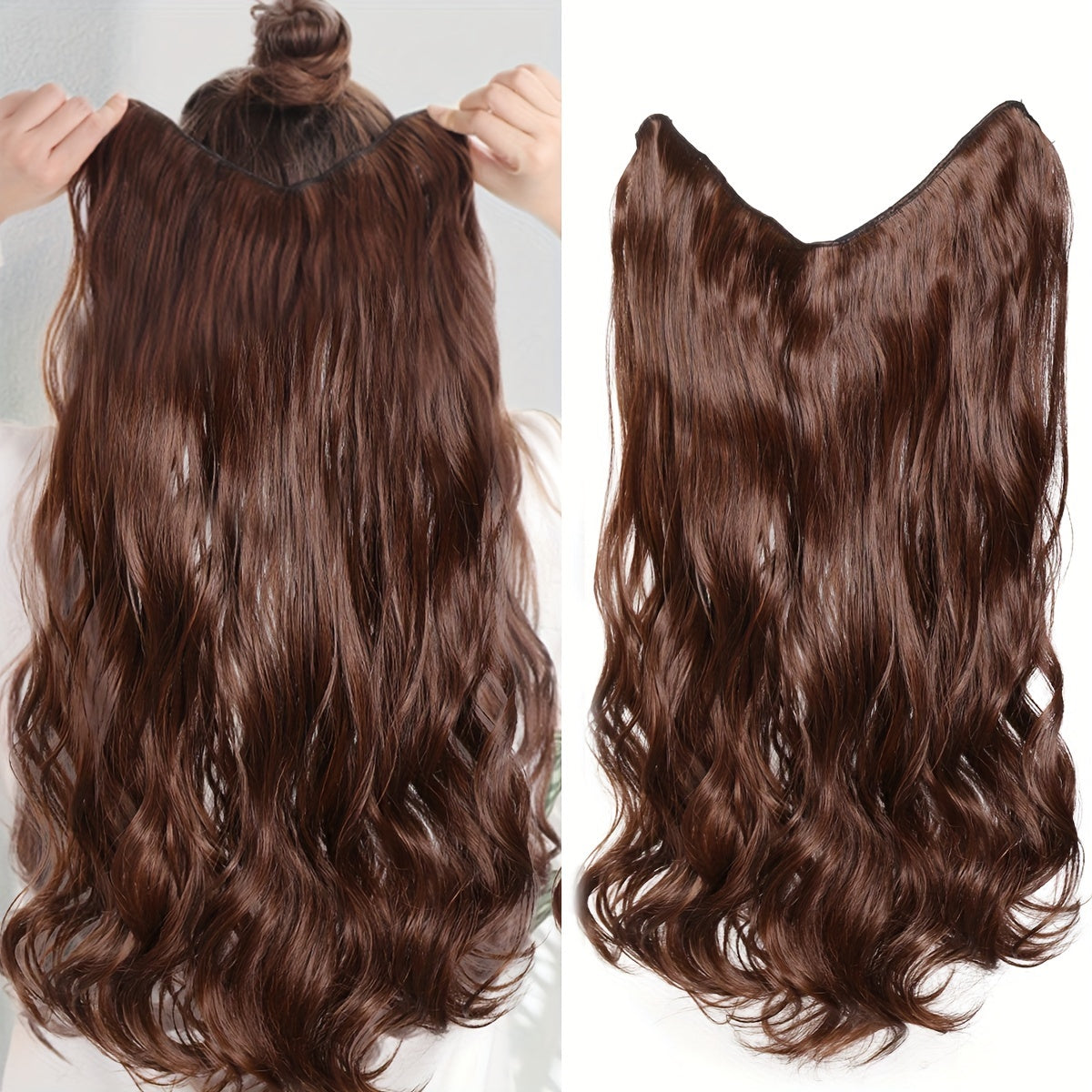 Synthetic Fiber Big Wave V-Shaped Hair Extensions, White Invisible, Available in 16/20/24/28 Inches, 4 Clip-In Extensions, with Options in Black And Brown for Everyday Parties And Holiday Gatherings