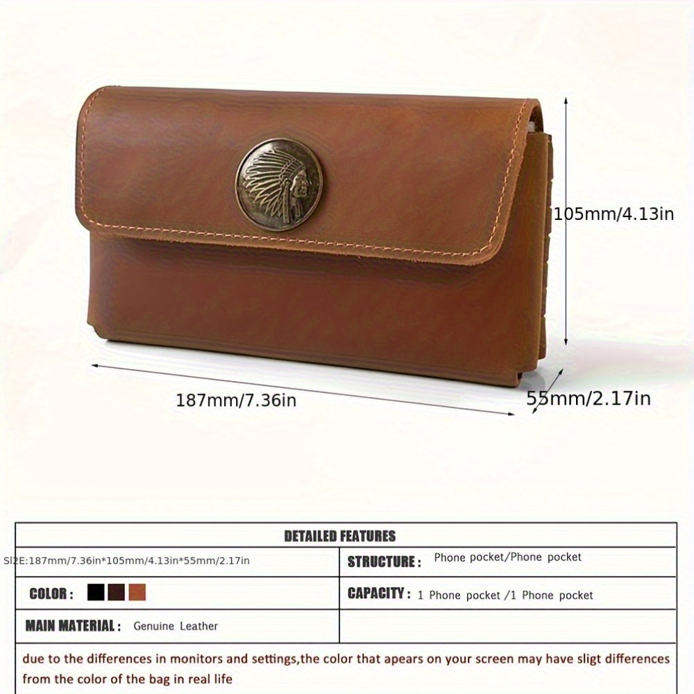 Men's Genuine Leather Belt Bag, Stylish And Simple Mobile Phone Bag, Suitable For Hiking, Camping, Outdoor Commuting, Multifunctional Waist Bag