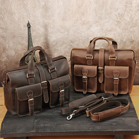Leather Laptop Briefcase Men's Large Capacity Single Shoulder Computer Bag Crazy Horse Leather Retro Handheld Men's Business Bag