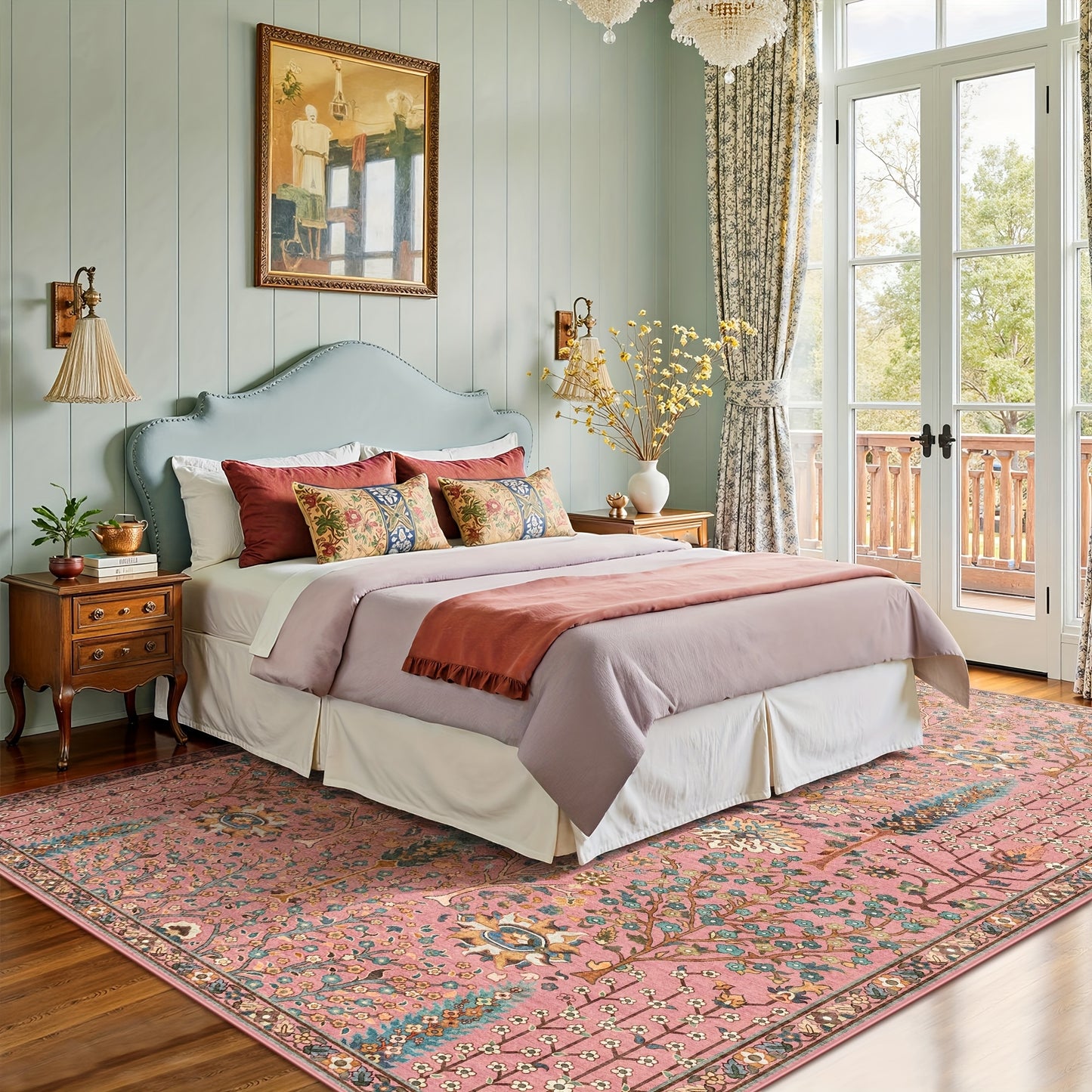 Floral Plant Living Room Rugs, Printed Mat, Valentine's Day Carpet, Modern Pink Non-Slip Soft Mat, Game Room, Dormitory, Bedroom, Living Room