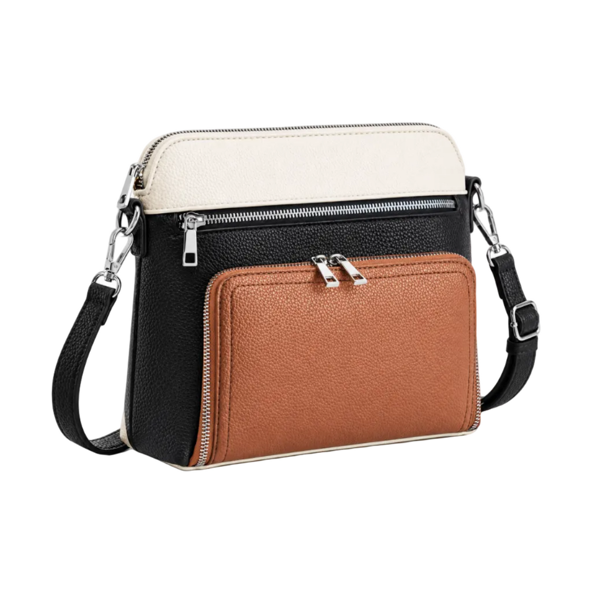 Black Cream Brown Textured Crossbody Bag