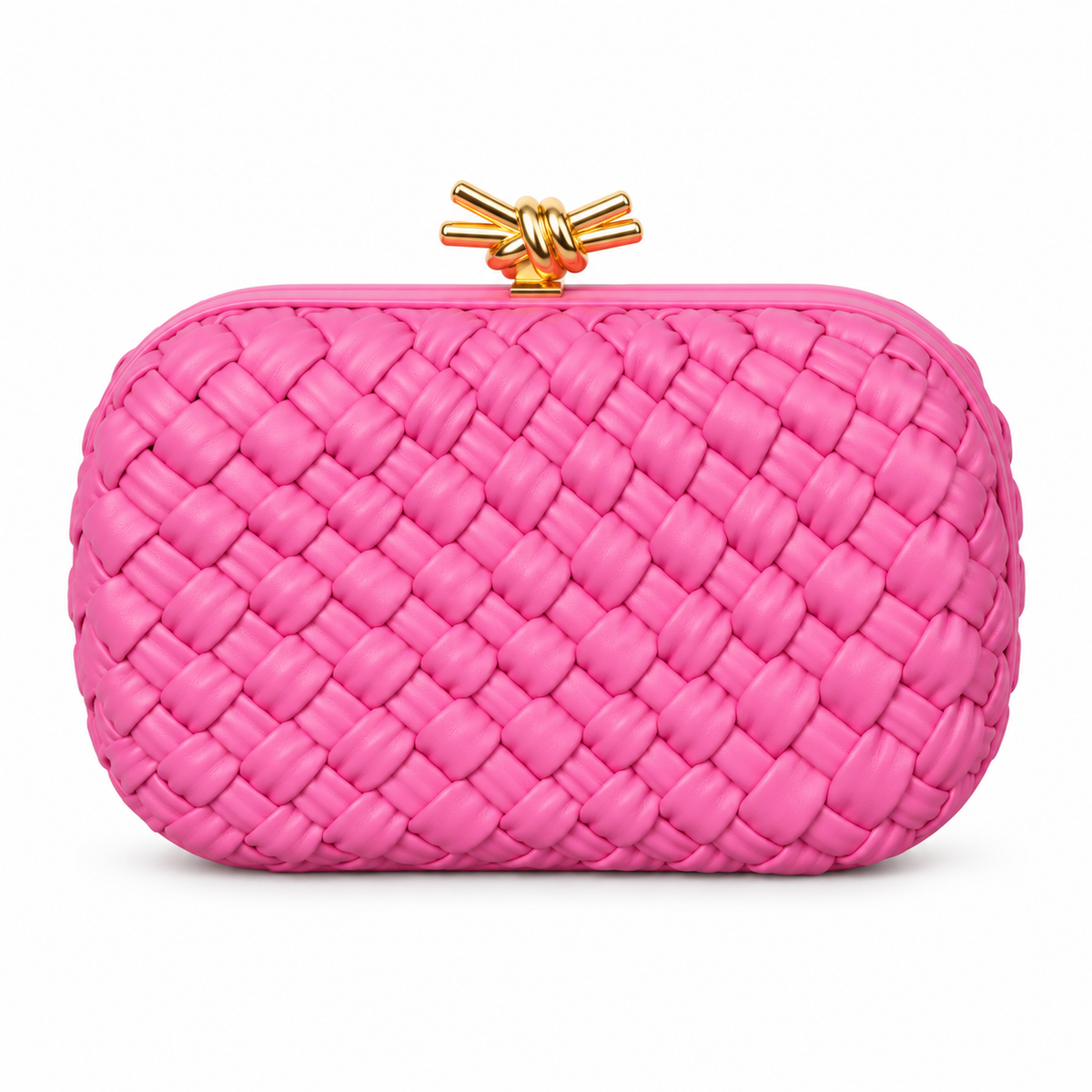 Pink Woven Clutch With Gold Clasp