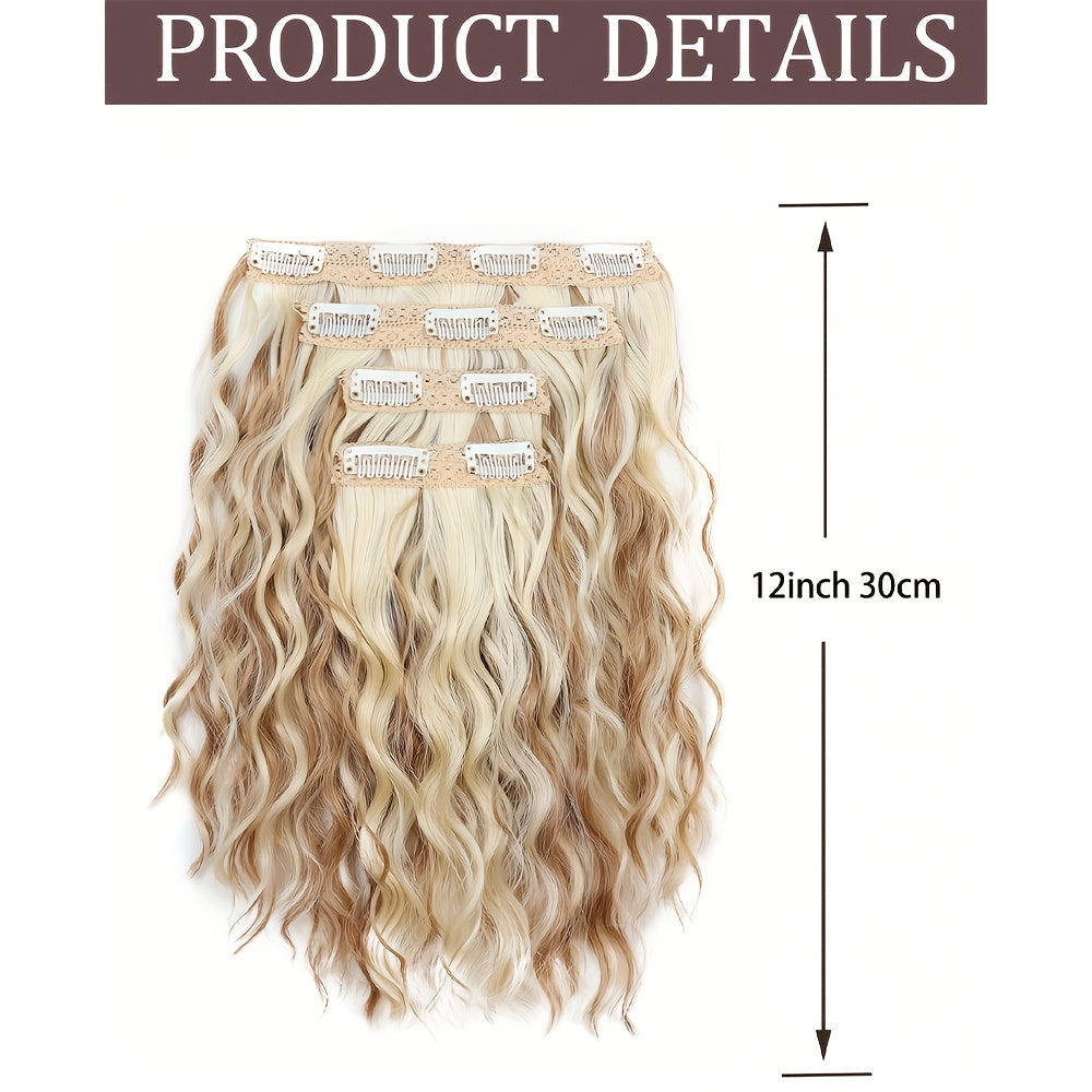12-inch Water Wave Clip-in Synthetic Hair Extensions for Volume Boost, Skin-Friendly Clip Design, Secure Hold, Suitable for Women