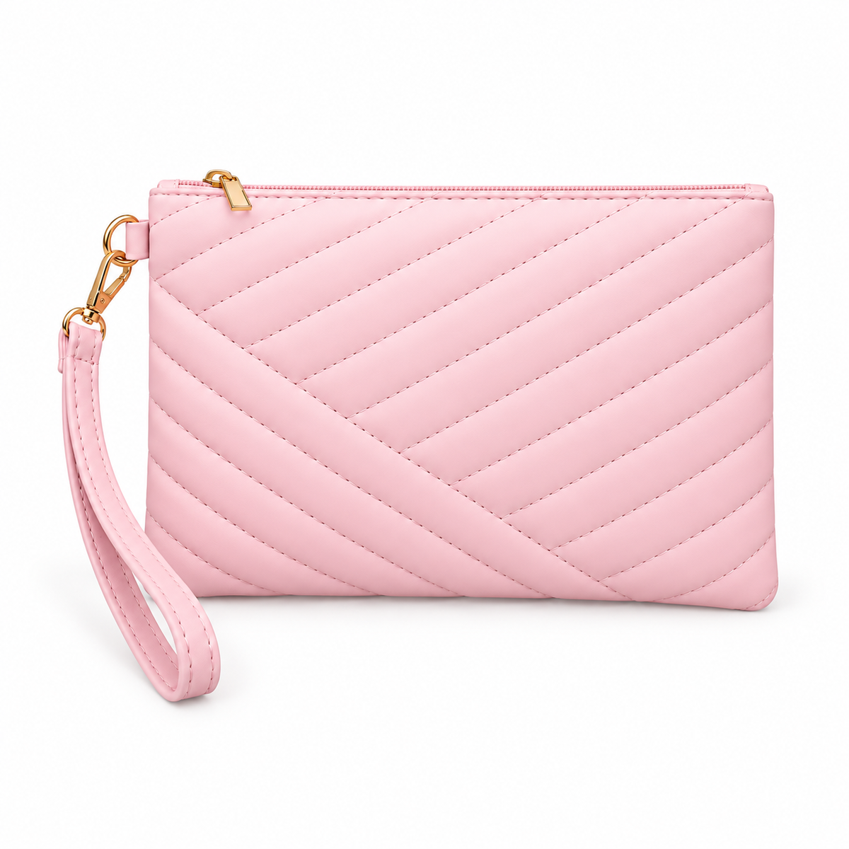 Light Pink Quilted Wristlet Clutch Bag