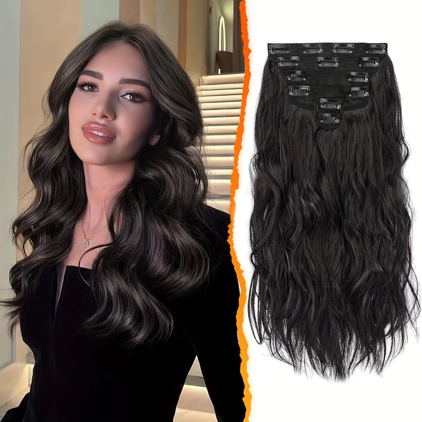 BARSDAR Wavy Clip In Hair Extensions - 16 Inch Copper Clip In Hair Extensions For Women - 6pcs Full Head Thick Soft Synthetic Clip In Hairpieces Daily Party Halloween