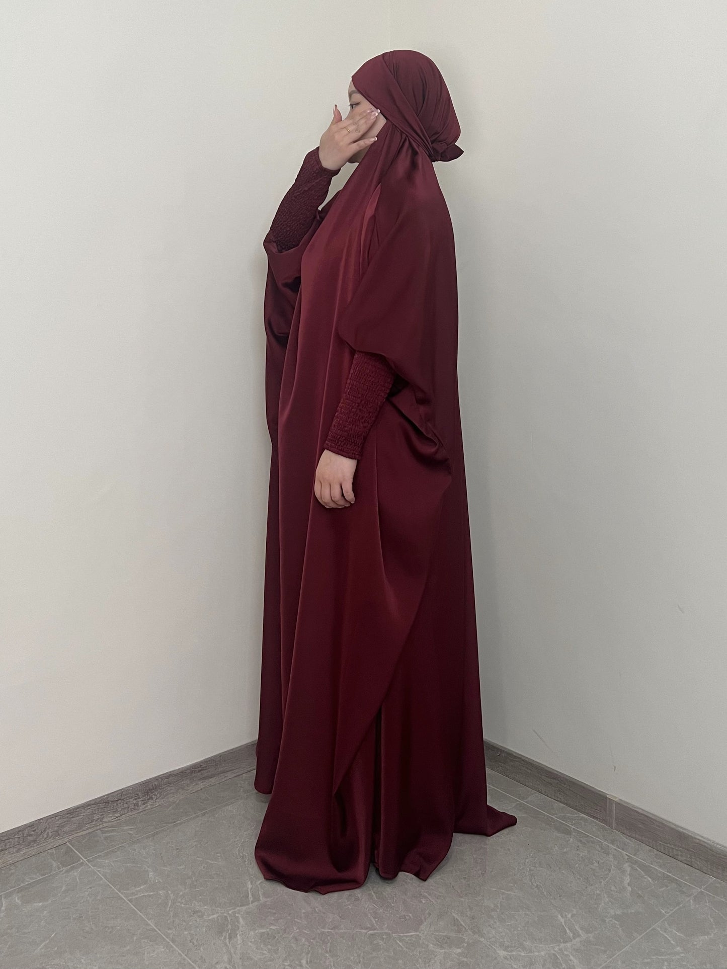 [Satin Modesty Dress] Free Size Satin One Piece Modesty Abaya Burkha - Jilbab Niqab Attached